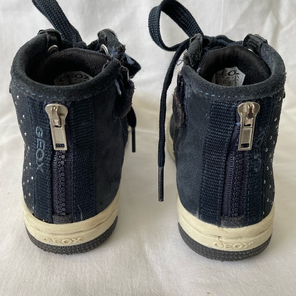 Geox Blue Suede patent leather laced high top sneakers white rubber sole - Picture 3 of 5